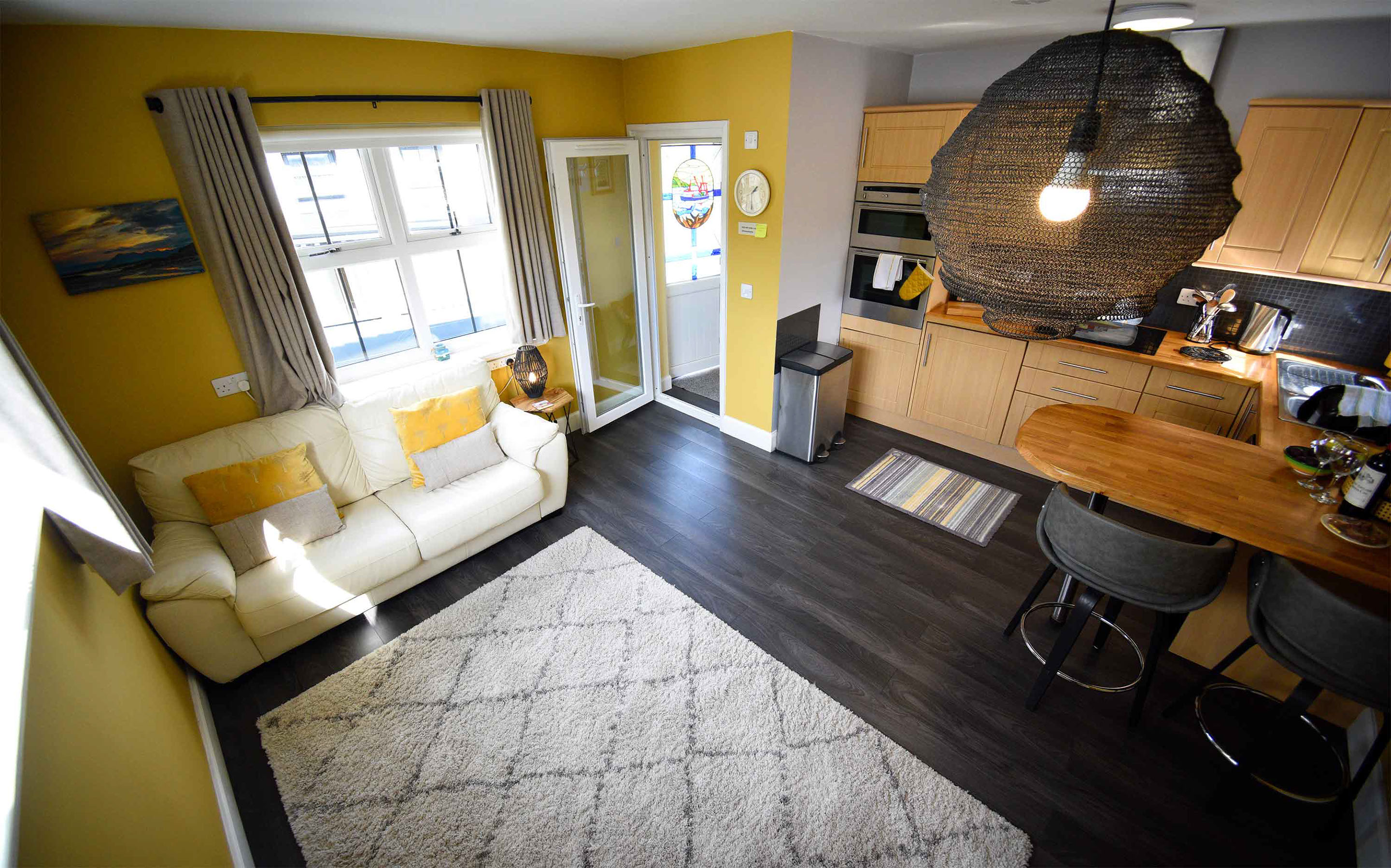 Our Self Catering Accommodation near Portree contains an open plan living room with WIFI Internet and Widescreen TV